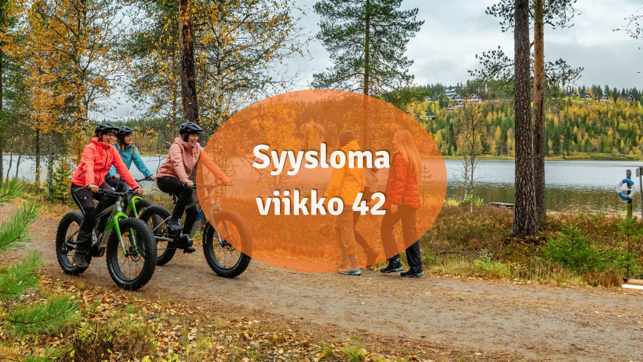 Pyöräilijöitä ja kävelijöitä Ukkohallassa syksyllä. Syyslomaviikon 42 ohjelman kansikuva.